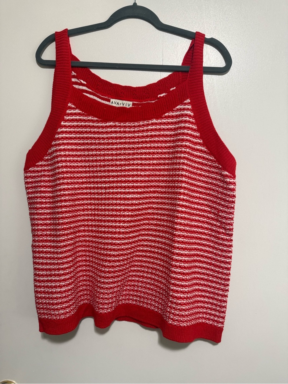 Ava & Viv Red and White Striped Knit Tank